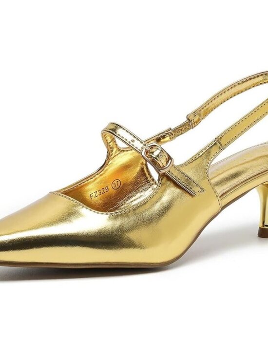 Shoes - Women’s Closed Pointed Toe Kitten Heel Slingback Low Heel Pumps Party Wedding